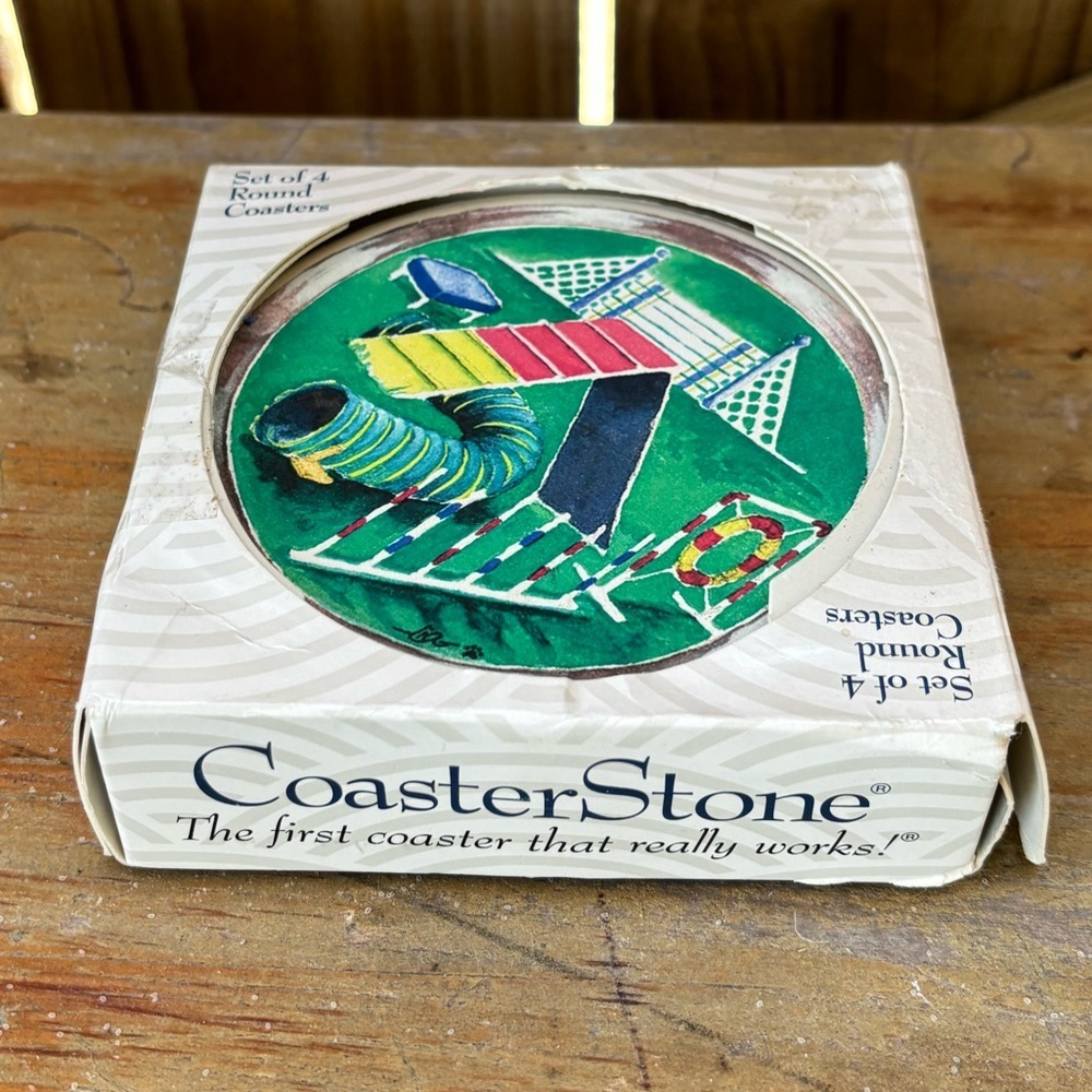 Set of 4 Agility Course Theme CoasterStone Cork Back Coasters in Box